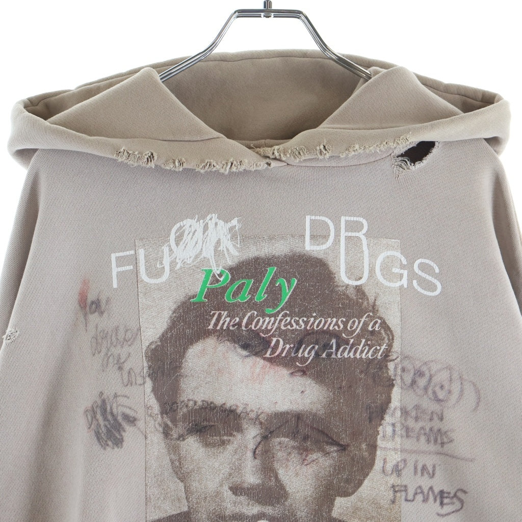Paly Hollywood(パリーハリウッド) CONFESSIONS HOODIE BROWN ダメージ加工プルオーバーパーカー フーディー ベージュ