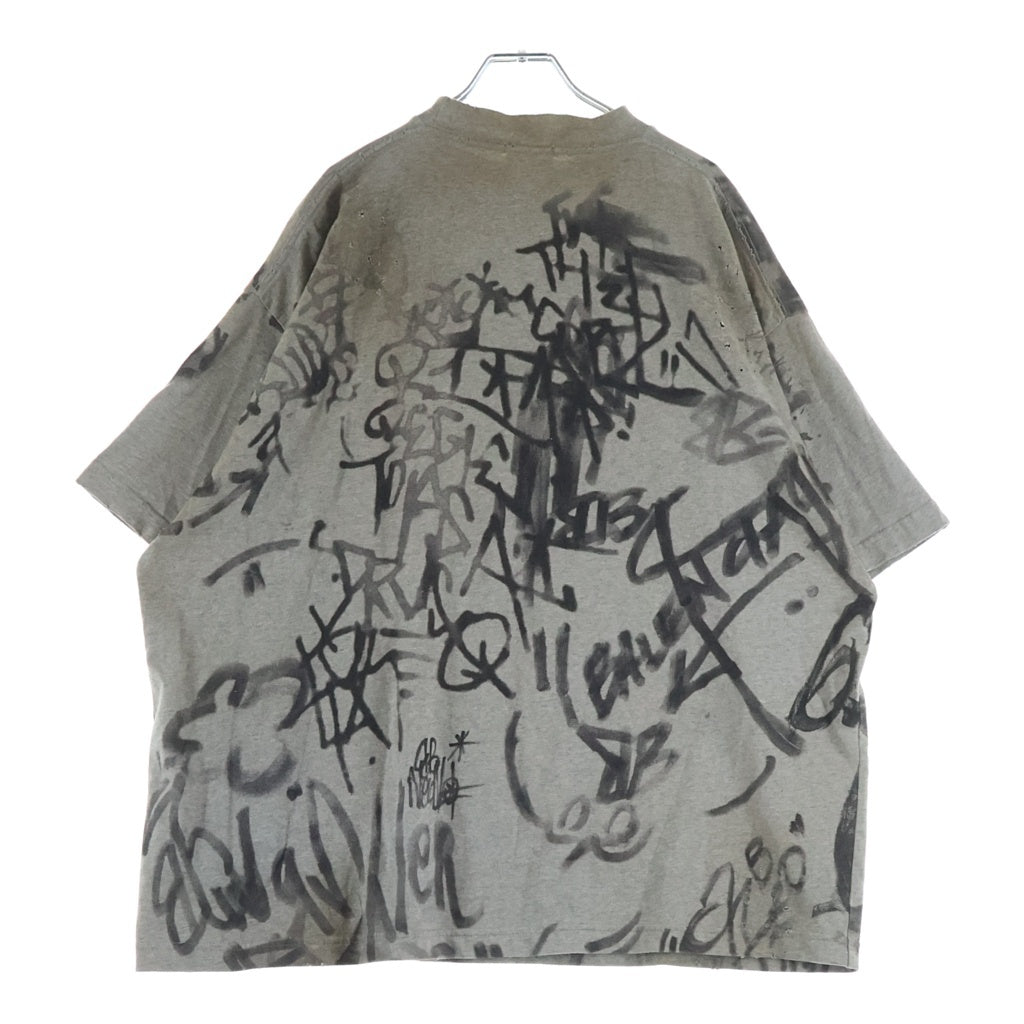 BALENCIAGA(バレンシアガ) 23SS 1300 Skater デストロイ加工 ワッペン 半袖Tシャツ カットソー グレー 739028 TOVA7
