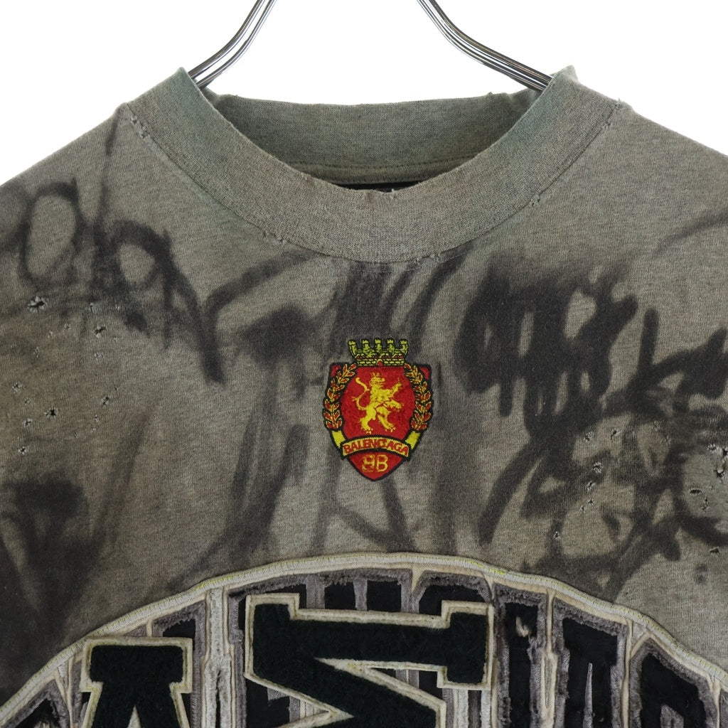 BALENCIAGA(バレンシアガ) 23SS 1300 Skater デストロイ加工 ワッペン 半袖Tシャツ カットソー グレー 739028 TOVA7