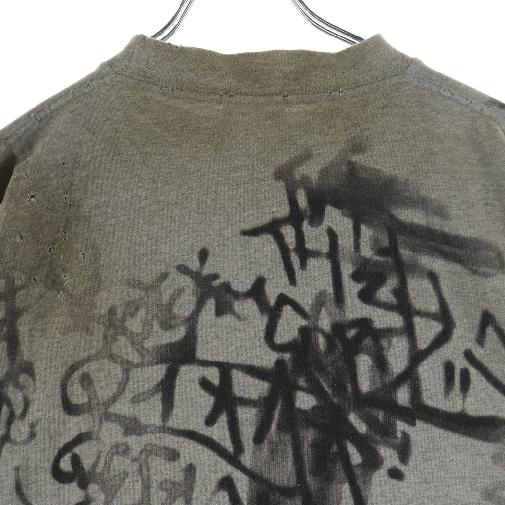 BALENCIAGA(バレンシアガ) 23SS 1300 Skater デストロイ加工 ワッペン 半袖Tシャツ カットソー グレー 739028 TOVA7