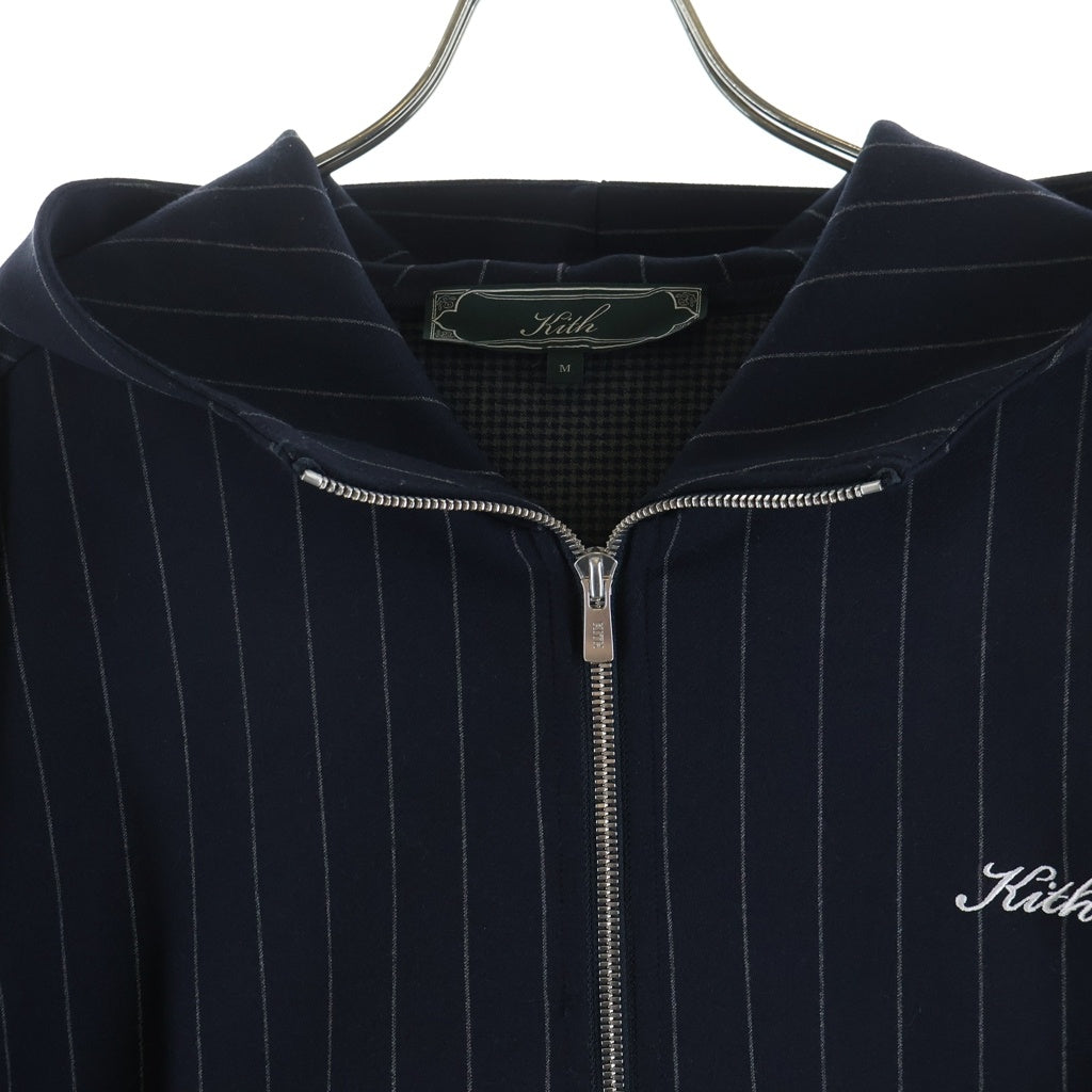 KITH(キス) エンブロイダリーデザイン ジップアップ ストライプ柄 トラックジャケット ネイビー KHM031412