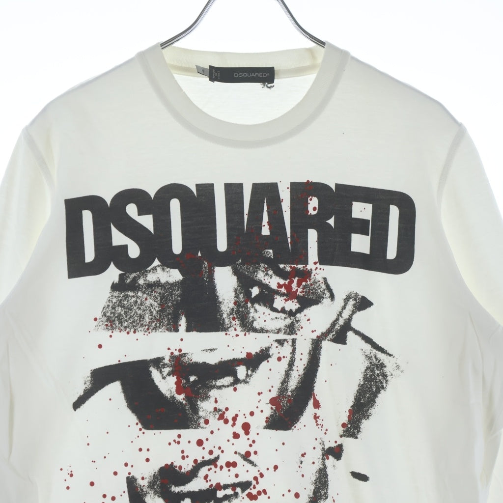 DSQUARED2(ディースクエアード) グラフィックロゴデザインプリント長袖Tシャツ カットソー ホワイト