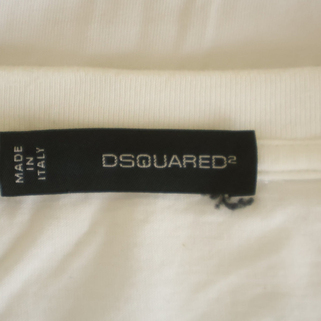 DSQUARED2(ディースクエアード) グラフィックロゴデザインプリント長袖Tシャツ カットソー ホワイト