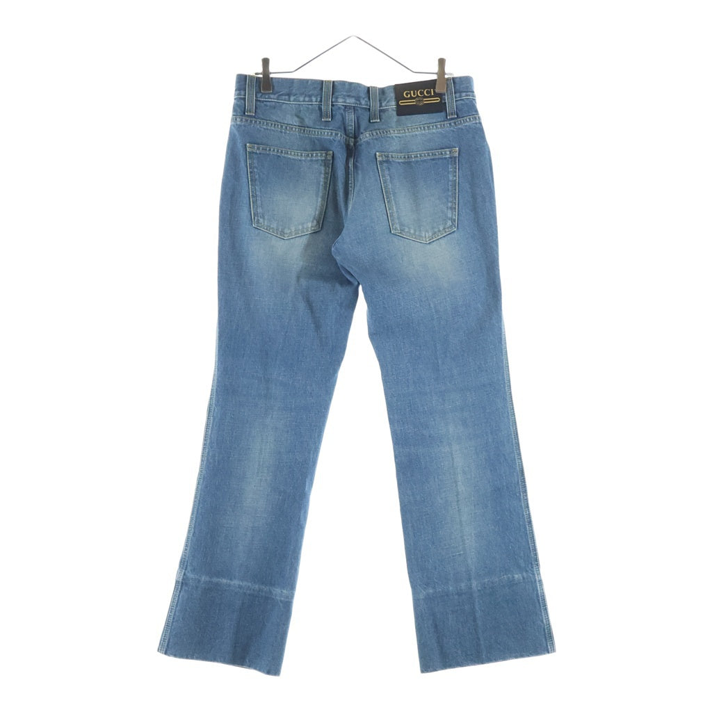 GUCCI(グッチ) 20SS ロゴパッチウォッシュドフレアデニムパンツ ボトムス ブルー 624242 XDA4I