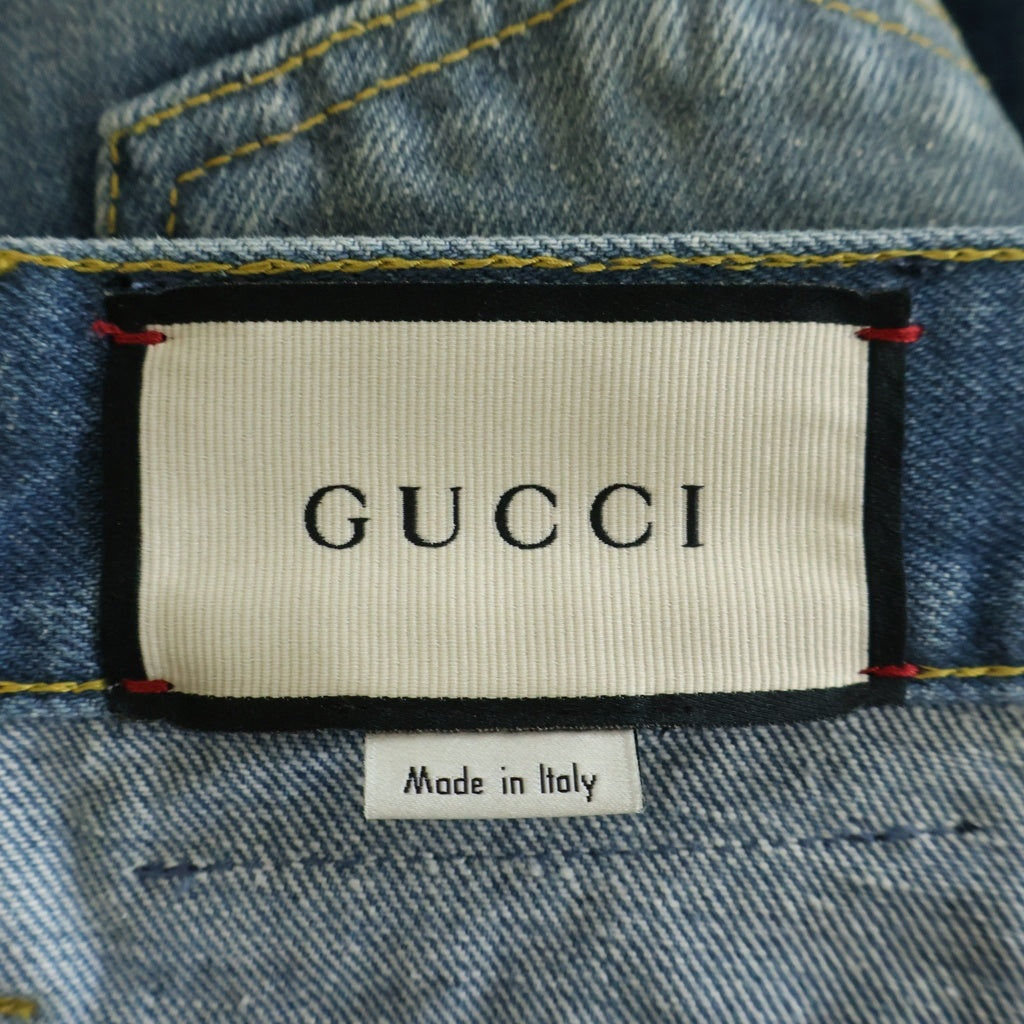 GUCCI(グッチ) 20SS ロゴパッチウォッシュドフレアデニムパンツ ボトムス ブルー 624242 XDA4I