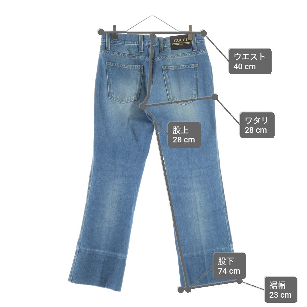 GUCCI(グッチ) 20SS ロゴパッチウォッシュドフレアデニムパンツ ボトムス ブルー 624242 XDA4I