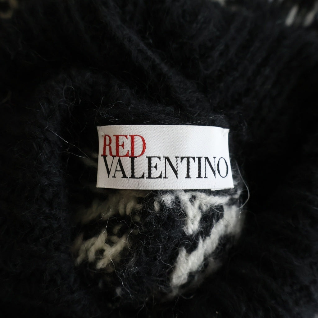 RED VALENTINO(レッド ヴァレンティノ) ジャガード刺繍 モヘア ポンチョ ブラック レディース
