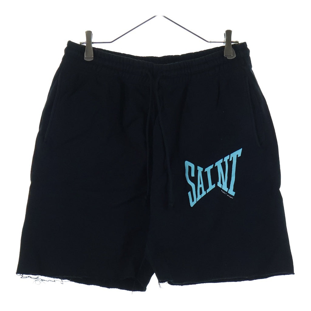 SAINT MICHAEL(セントマイケル) 23SS SAINT SHORTS セイントロゴデザイン ドローストリング ショートスウェットパンツ ブラック SM-S23-0000-056