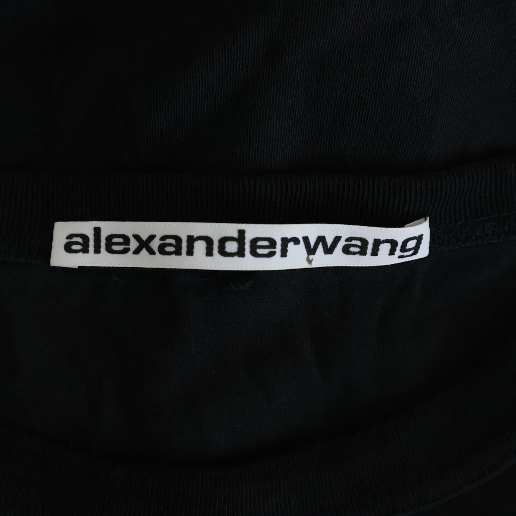 ALEXANDER WANG(アレキサンダーワン) 胸ロゴデザイン クルーネック カットソー 長袖Tシャツ ブラック UCC2221526