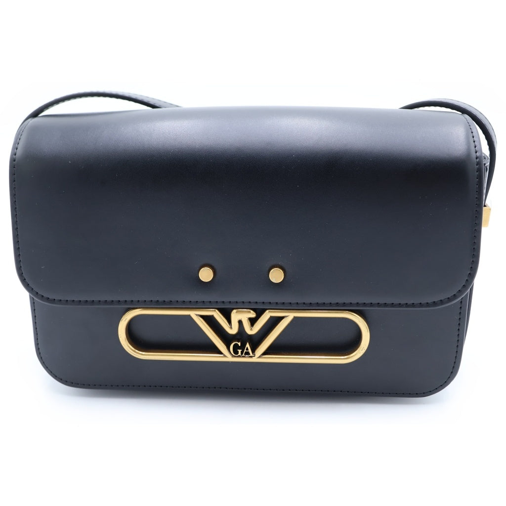 EMPORIO ARMANI EA7(エンポリオアルマーニイーエーセブン) ロゴプレートデザイン パテントレザー ショルダーバッグ ブラック Y3E251 レディース