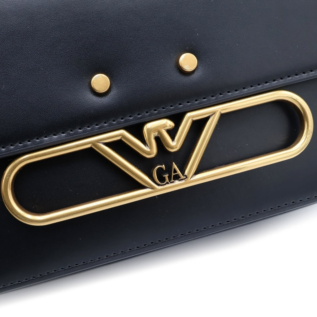 EMPORIO ARMANI EA7(エンポリオアルマーニイーエーセブン) ロゴプレートデザイン パテントレザー ショルダーバッグ ブラック Y3E251 レディース