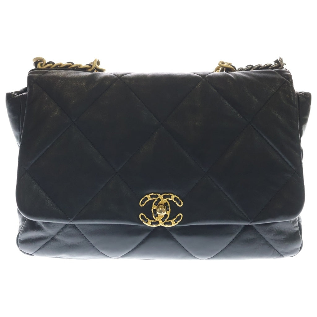 CHANEL(シャネル) CHANEL 19 マキシ ハンドバッグ シャイニー ラムスキン ショルダーバッグ ブラック レディース