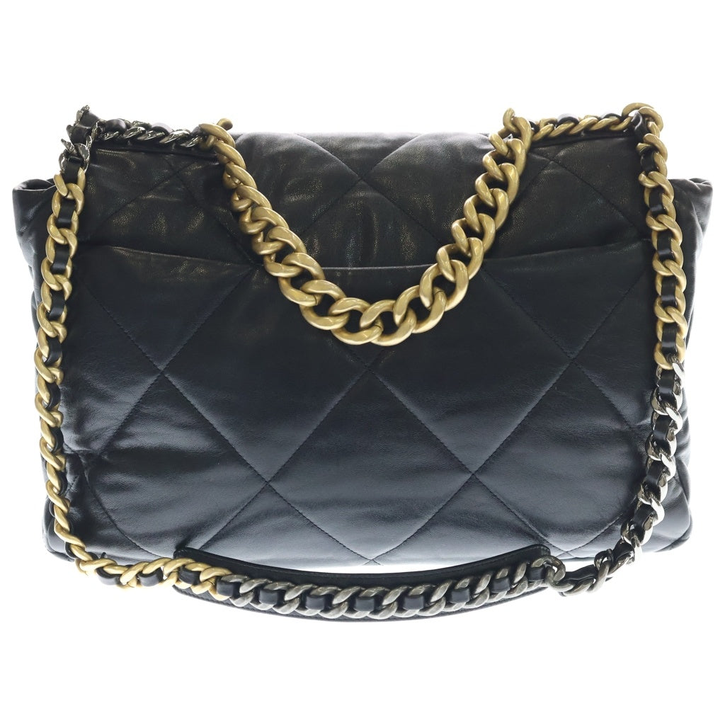 CHANEL(シャネル) CHANEL 19 マキシ ハンドバッグ シャイニー ラムスキン ショルダーバッグ ブラック レディース