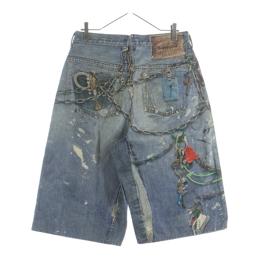 Acne Studios(アクネ ストゥディオズ) Loose Fit Shorts トロンプルイユ デニム柄ショーツ ハーフパンツ インディゴ FN-MN-SHOR000238 BE0163
