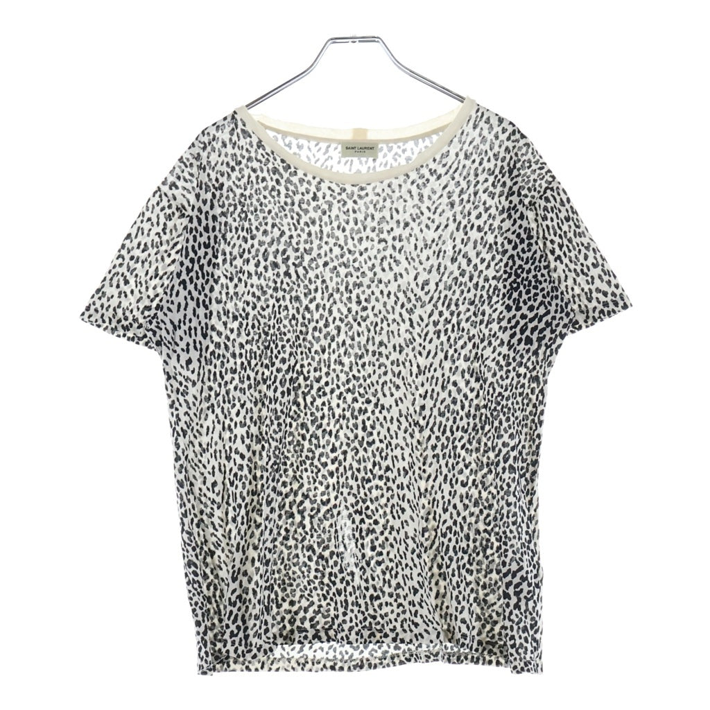SAINT LAURENT PARIS(サンローランパリ) エディ期 レオパード柄 クルーネック カットソー 半袖Tシャツ ホワイト/ブラック