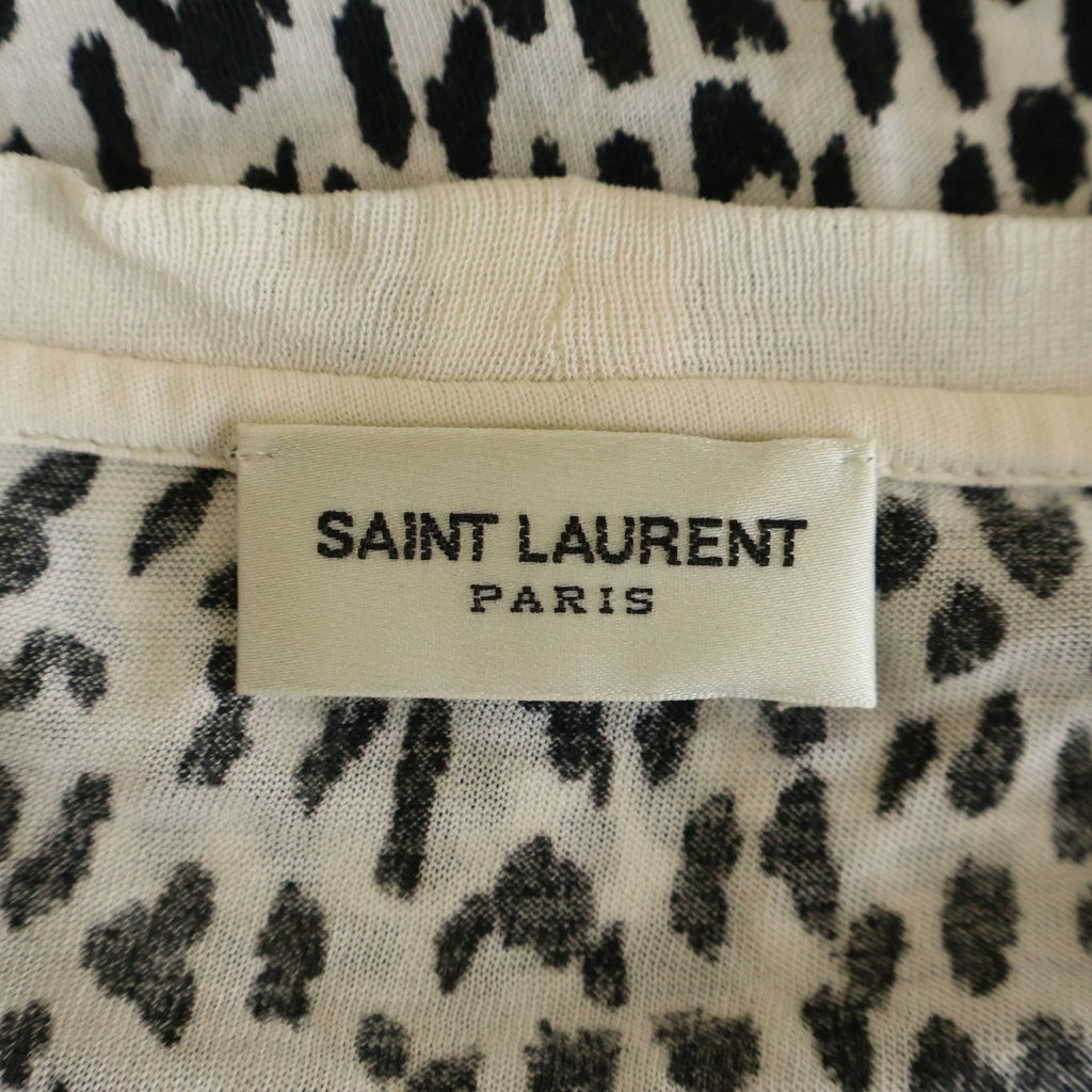 SAINT LAURENT PARIS(サンローランパリ) エディ期 レオパード柄 クルーネック カットソー 半袖Tシャツ ホワイト/ブラック