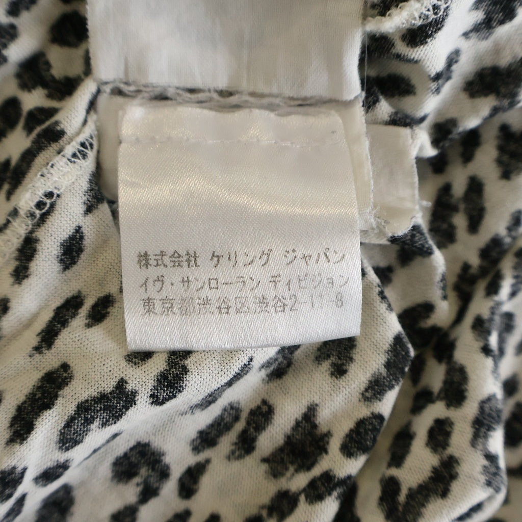 SAINT LAURENT PARIS(サンローランパリ) エディ期 レオパード柄 クルーネック カットソー 半袖Tシャツ ホワイト/ブラック