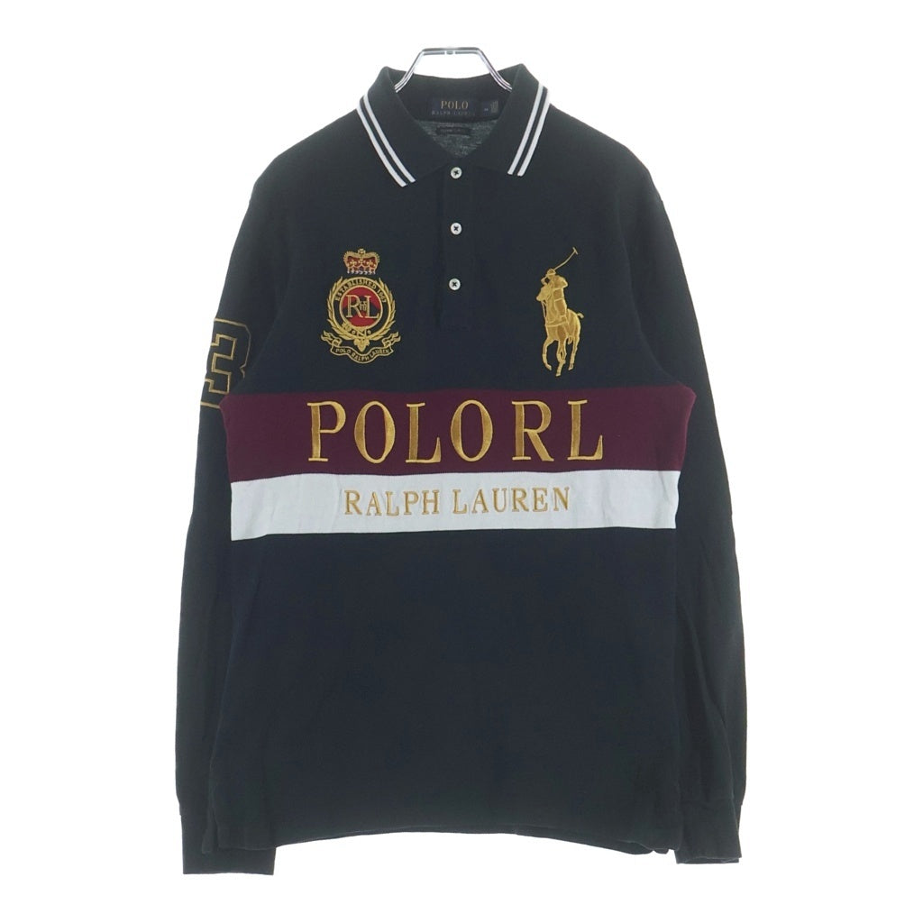 POLO RALPH LAUREN(ポロラルフローレン) 00S ビッグポニー ロゴ刺繍 長袖ポロシャツ カットソー ブラック