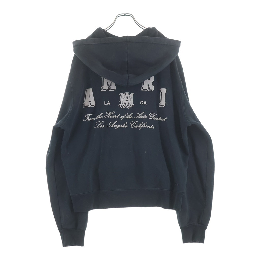 AMIRI(アミリ) VINTAGE COLLEGIATE ZIP HOODIE ヴィンテージ加工 カレッジプリント ジップアップフーディー パーカー ブラック