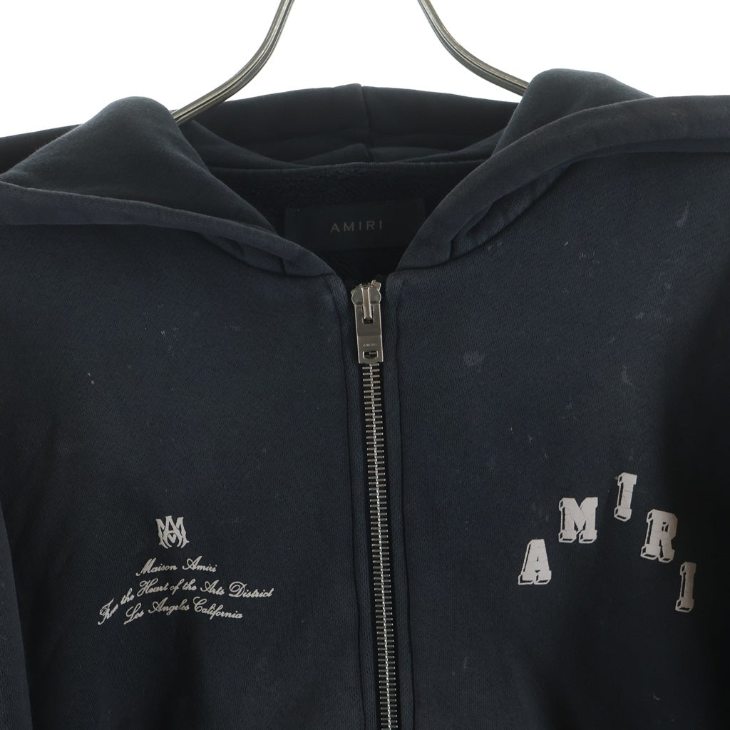 AMIRI(アミリ) VINTAGE COLLEGIATE ZIP HOODIE ヴィンテージ加工 カレッジプリント ジップアップフーディー パーカー ブラック