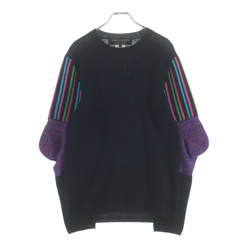 COMME des GARCONS HOMME PLUS(コムデギャルソンオムプリュス) アームデザイン ストライプ クルーネックニット セーター ブラック PR-N005