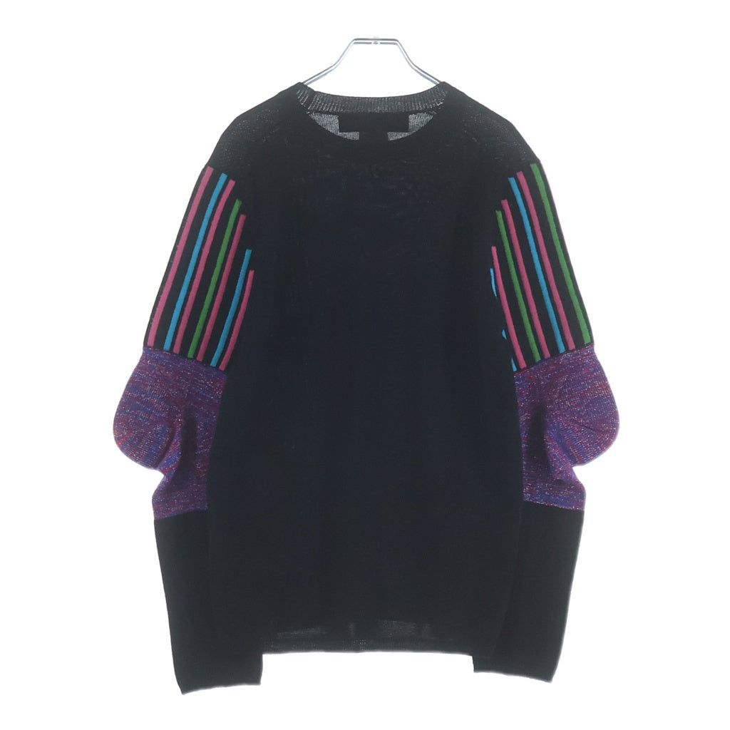 COMME des GARCONS HOMME PLUS(コムデギャルソンオムプリュス) アームデザイン ストライプ クルーネックニット セーター ブラック PR-N005