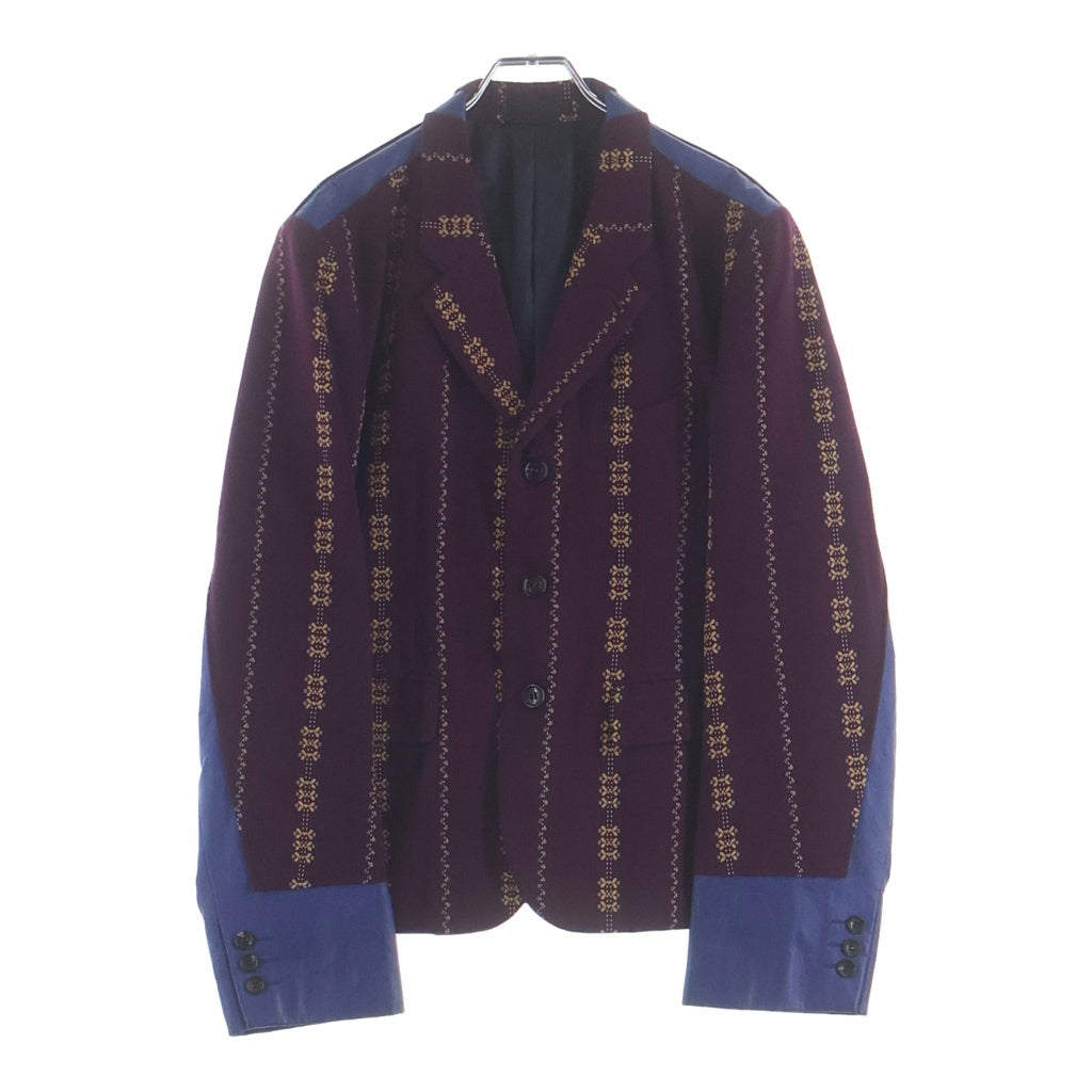 COMME des GARCONS HOMME PLUS(コムデギャルソンオムプリュス) レザー切り替え ウール 3Bシングルテーラードジャケット ワインレッド PJ-04034M