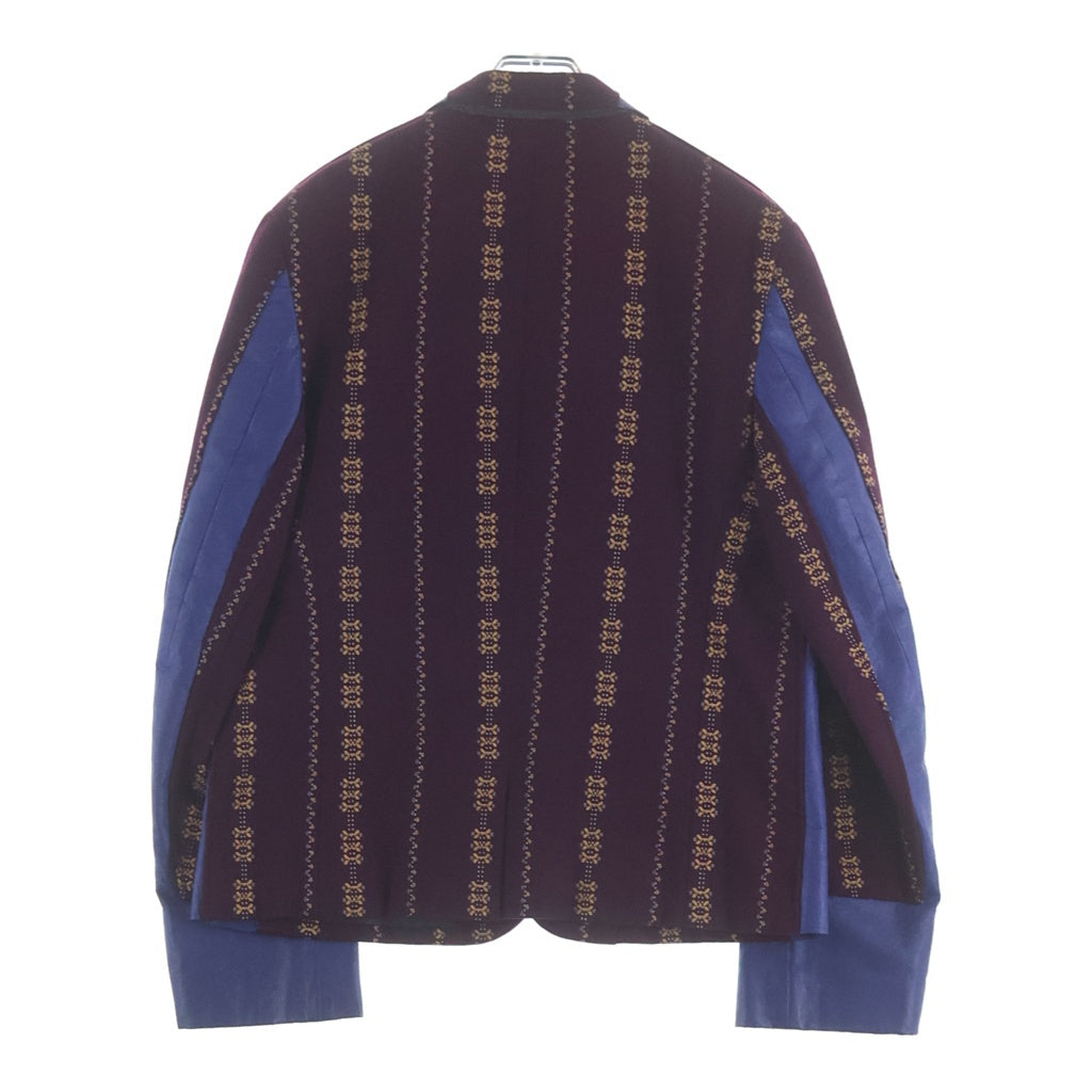 COMME des GARCONS HOMME PLUS(コムデギャルソンオムプリュス) レザー切り替え ウール 3Bシングルテーラードジャケット ワインレッド PJ-04034M