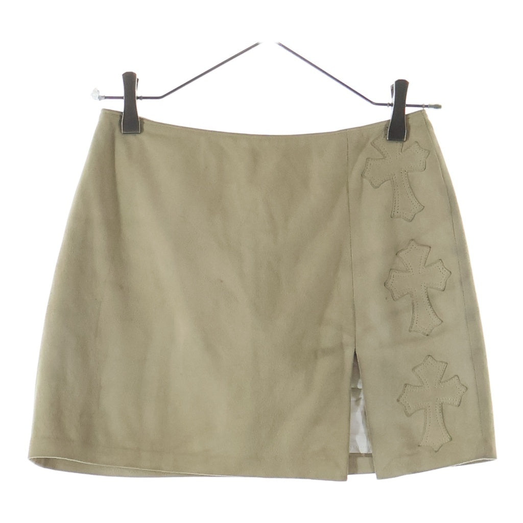 CHROME HEARTS(クロムハーツ) マルチクロスパッチデザイン ヌバックレザー ショートスカート ベージュ レディース