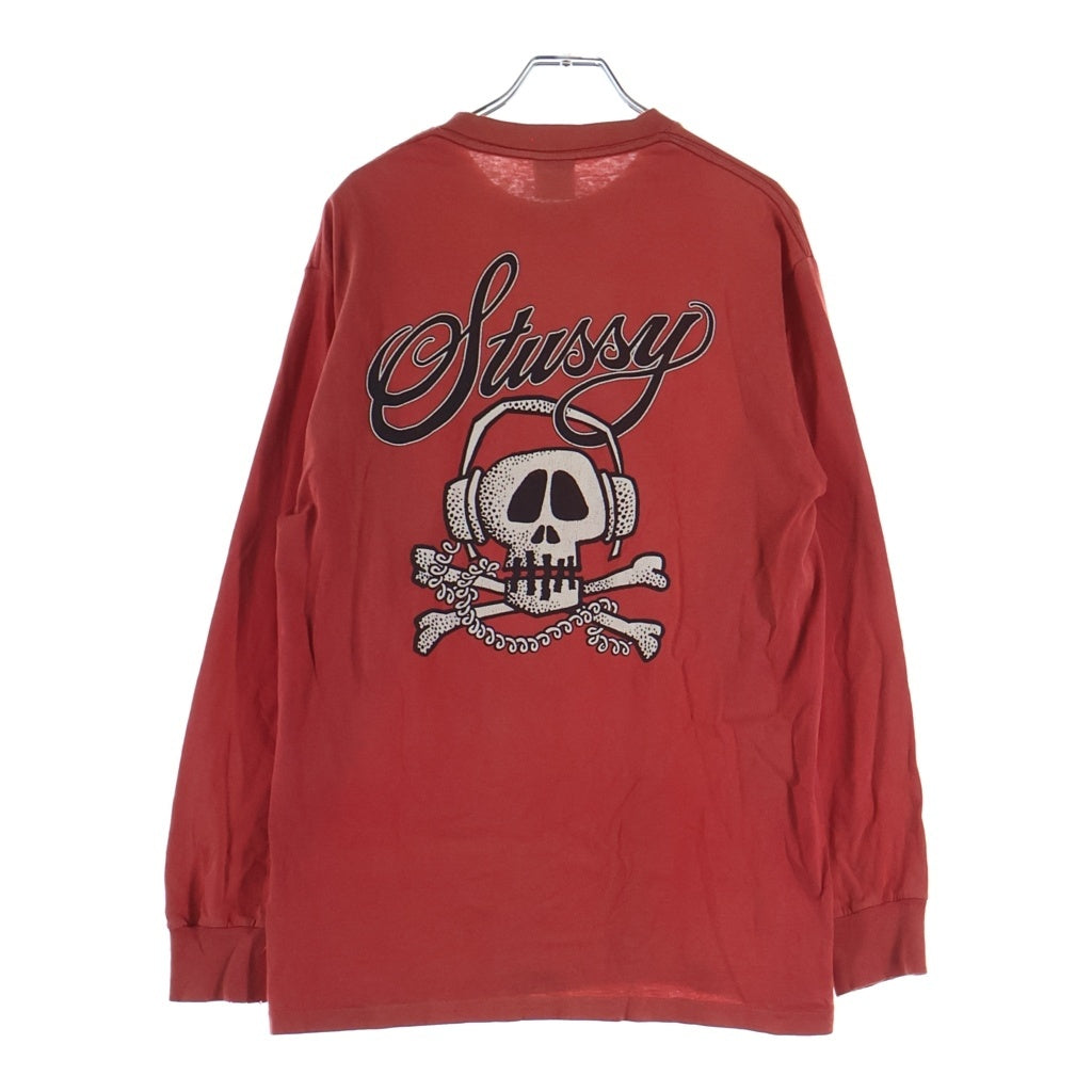 STUSSY(ステューシー) 90S VINATGE ヴィンテージ スカルデザイン クルーネック カットソー 長袖Tシャツ レッド