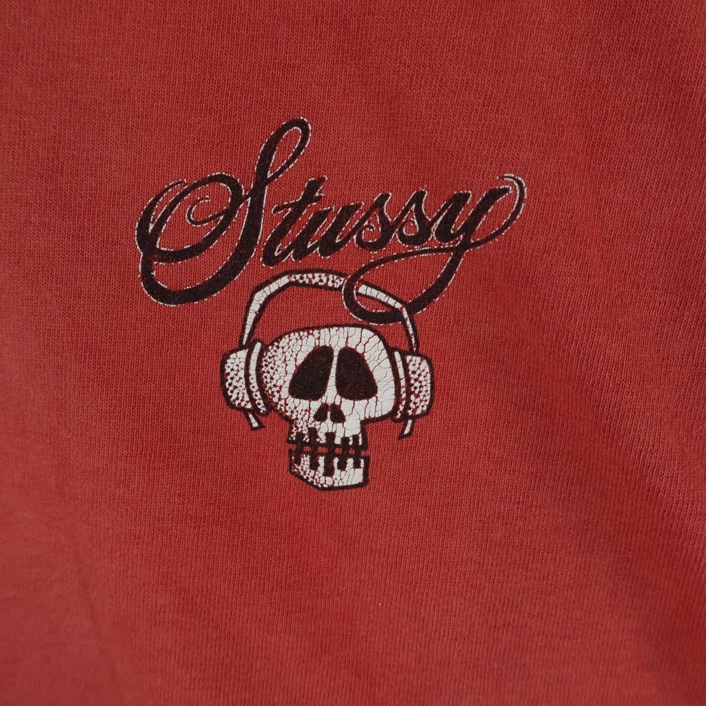 STUSSY(ステューシー) 90S VINATGE ヴィンテージ スカルデザイン クルーネック カットソー 長袖Tシャツ レッド