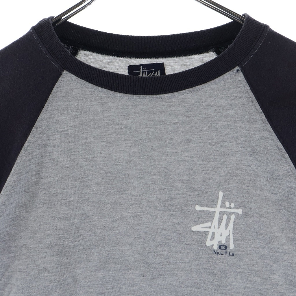 STUSSY(ステューシー) 90S VINTAGE NYLTA 80 ロゴデザイン クルーネック カットソー ラグランスリーブTシャツ グレー