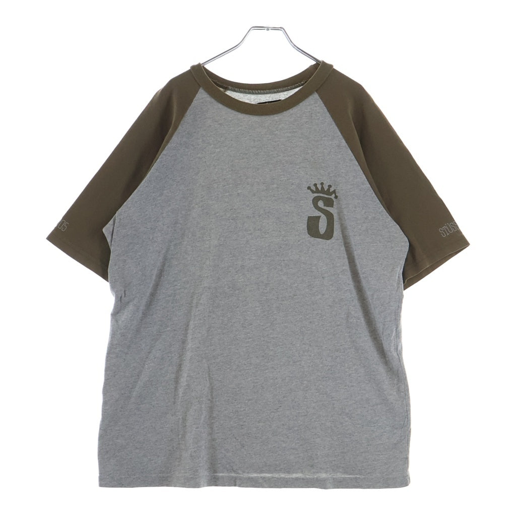 STUSSY(ステューシー) 00S VINTAGE CROWN ヴィンテージ クラウンロゴデザイン クルーネック カットソー ラグランスリーブ 半袖Tシャツ ブラウン
