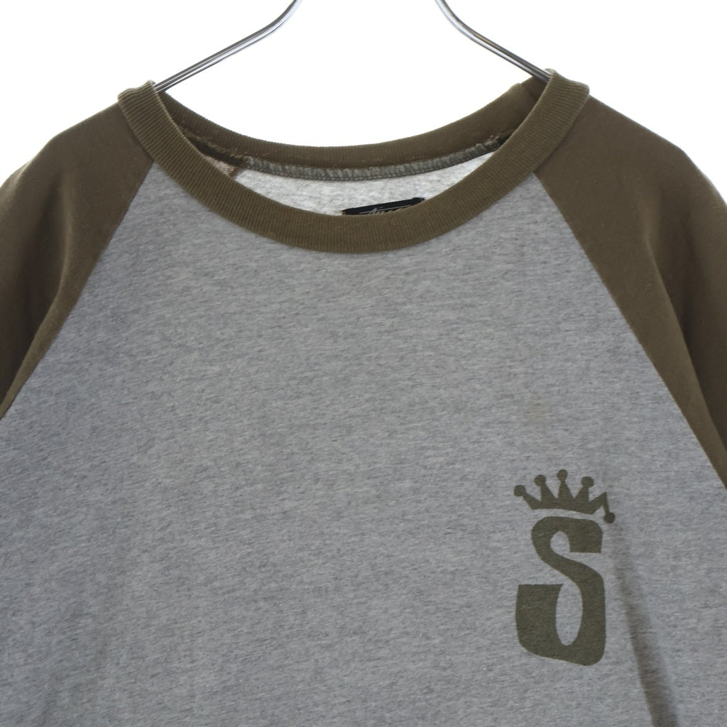 STUSSY(ステューシー) 00S VINTAGE CROWN ヴィンテージ クラウンロゴデザイン クルーネック カットソー ラグランスリーブ 半袖Tシャツ ブラウン