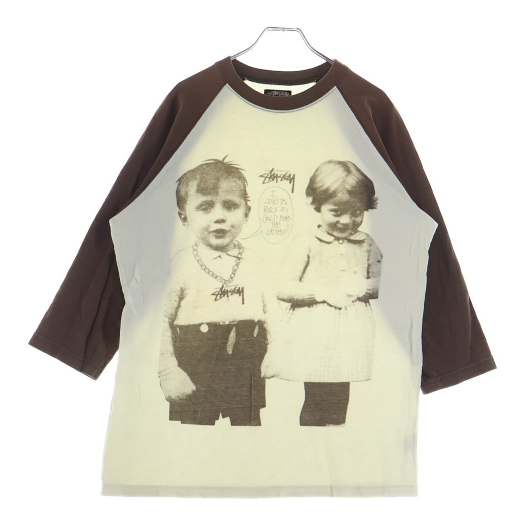 STUSSY(ステューシー) 90S VINTAGE ヴィンテージ チャイルドフォトデザイン クルーネック カットソー ラグランTシャツ ブラウン
