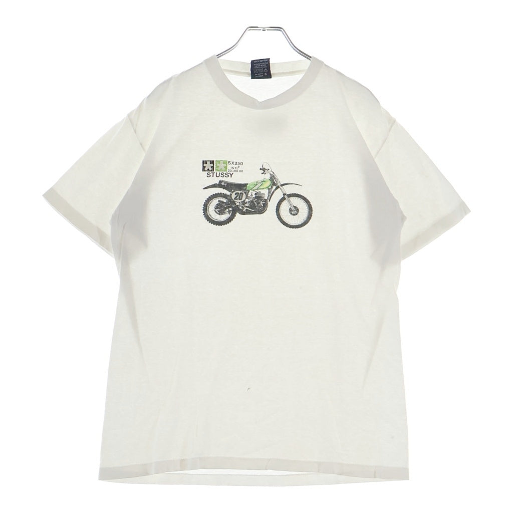 STUSSY(ステューシー) 90S VINTAGE SX250 ヴィンテージ バイクロゴデザイン クルーネック カットソー 半袖Tシャツ ホワイト