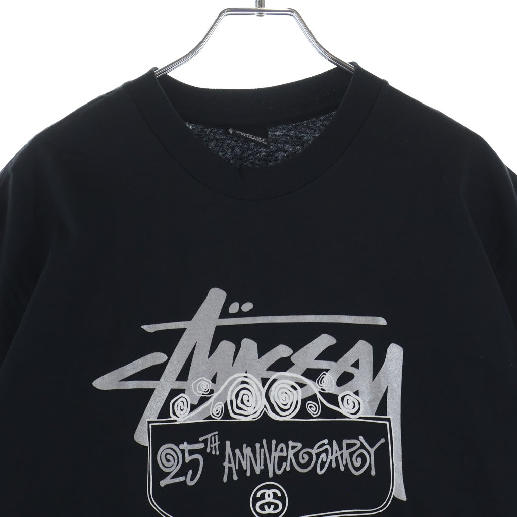 STUSSY(ステューシー) 00S VINTAGE 25ANNIVERSARY ヴィンテージ 25周年 ロゴデザイン クルーネック カットソー 半袖Tシャツ ブラック