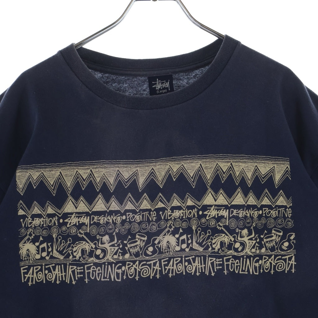 STUSSY(ステューシー) 90S～00S VINTAGE RASTA LIRE ラスタデザイン ロゴデザイン クルーネック カットソー 半袖Tシャツ ネイビー