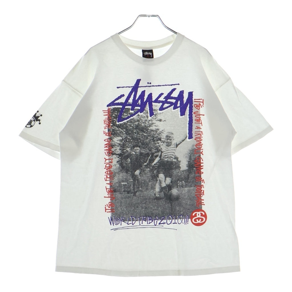 STUSSY(ステューシー) 00S VINTAGE WORLD TRIBE ヴィンテージ ワールド トライブ サッカー ロゴデザイン クルーネック カットソー 半袖Tシャツ ホワイト
