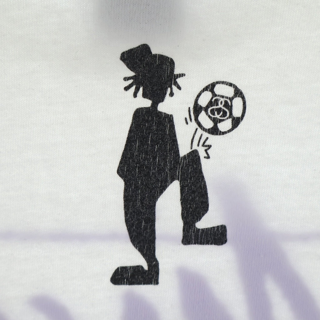 STUSSY(ステューシー) 00S VINTAGE WORLD TRIBE ヴィンテージ ワールド トライブ サッカー ロゴデザイン クルーネック カットソー 半袖Tシャツ ホワイト