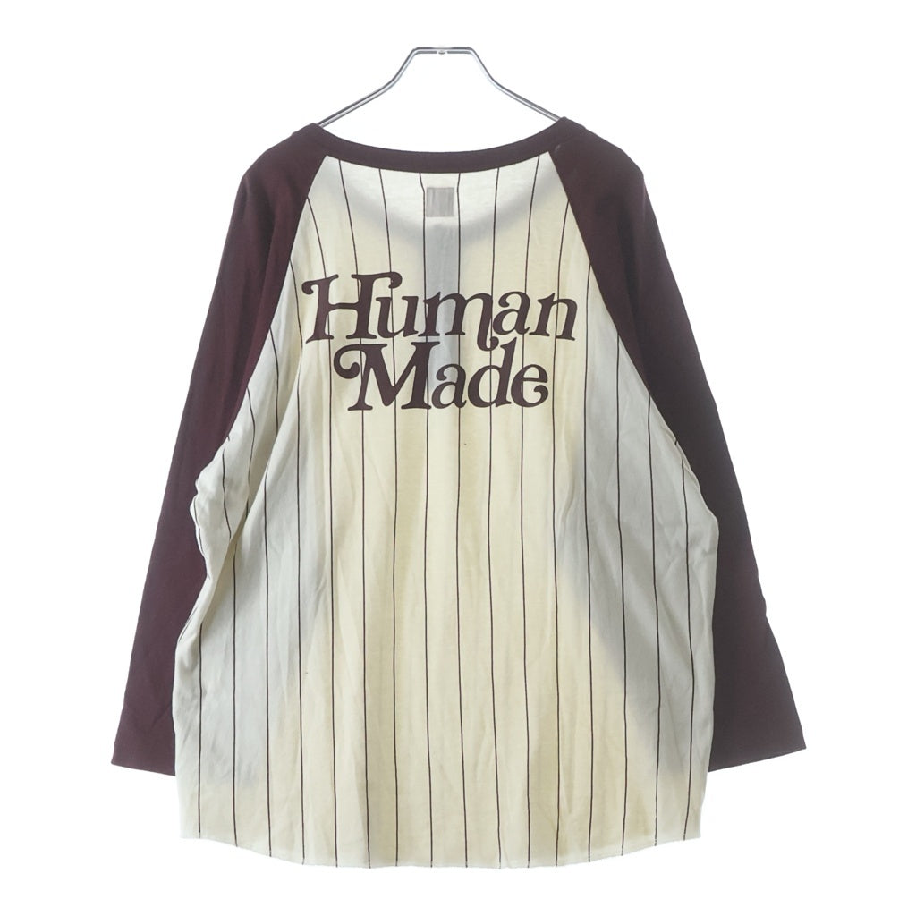 HUMAN MADE(ヒューマンメイド) ×Girl's Don't Cry ガールズドントクライ ストライプベースボールTシャツ カットソー レッド/アイボリー