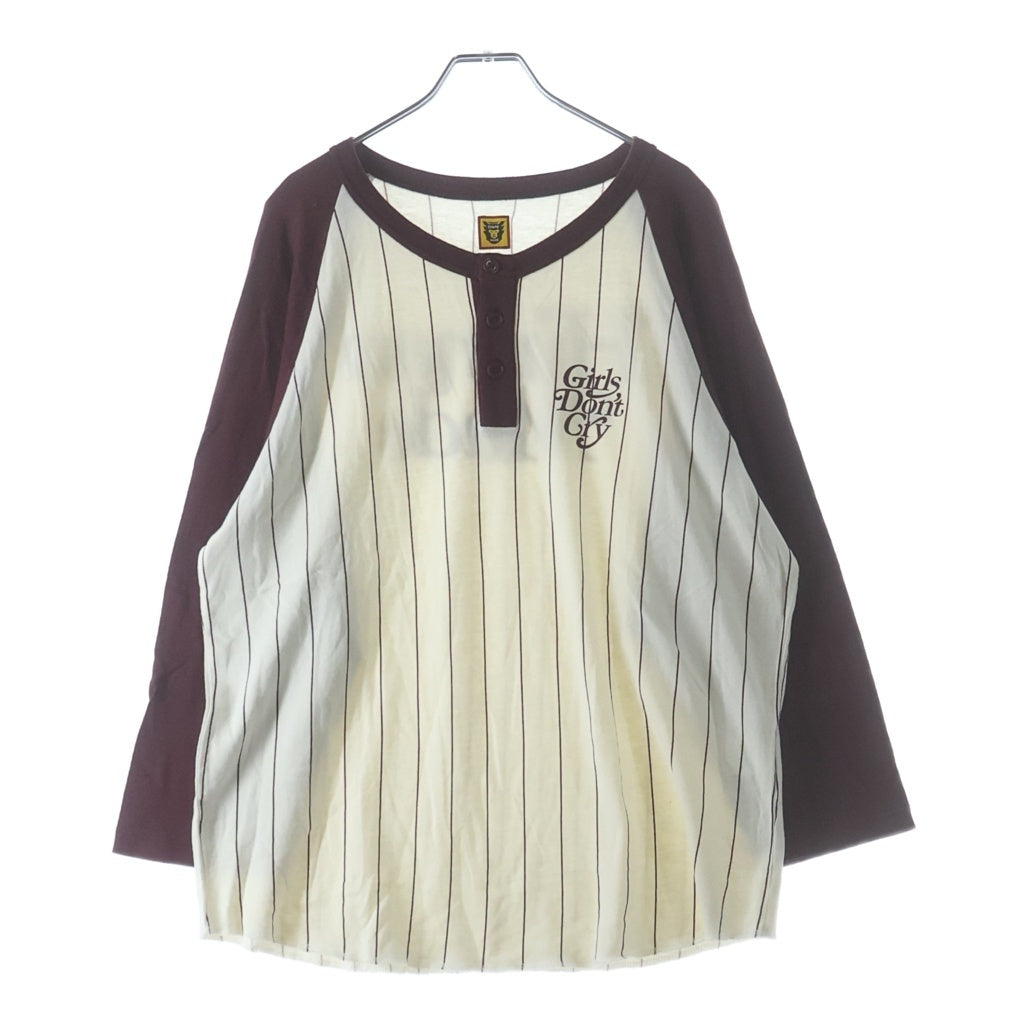 HUMAN MADE(ヒューマンメイド) ×Girl's Don't Cry ガールズドントクライ ストライプベースボールTシャツ カットソー レッド/アイボリー