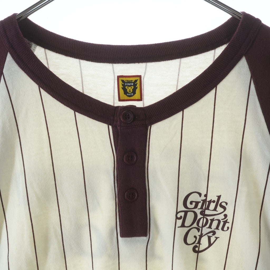 HUMAN MADE(ヒューマンメイド) ×Girl's Don't Cry ガールズドントクライ ストライプベースボールTシャツ カットソー レッド/アイボリー