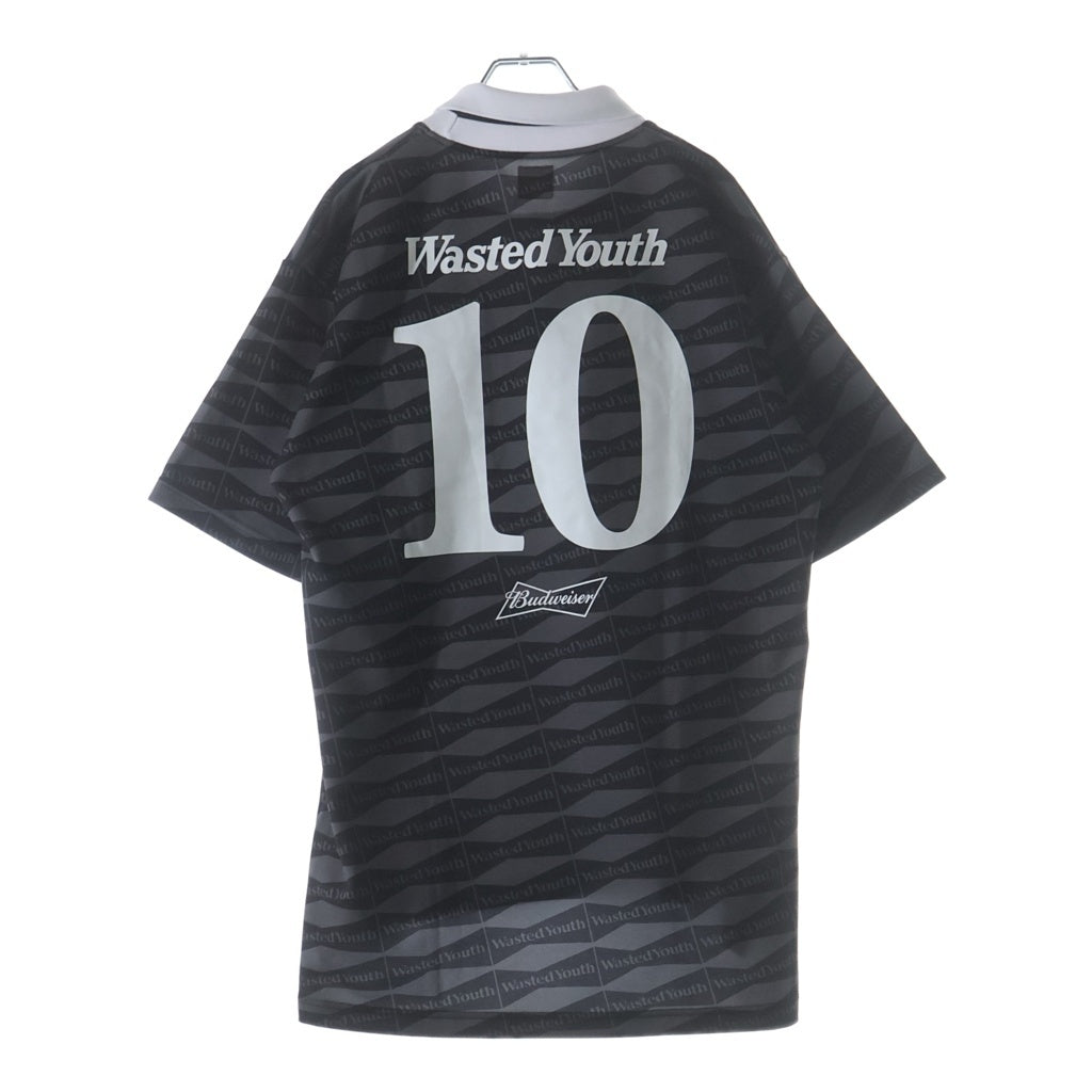 WASTED YOUTH(ウェイステッドユース) ×Budweiser バドワイザー サッカーゲーム半袖Tシャツ カットソー ブラック
