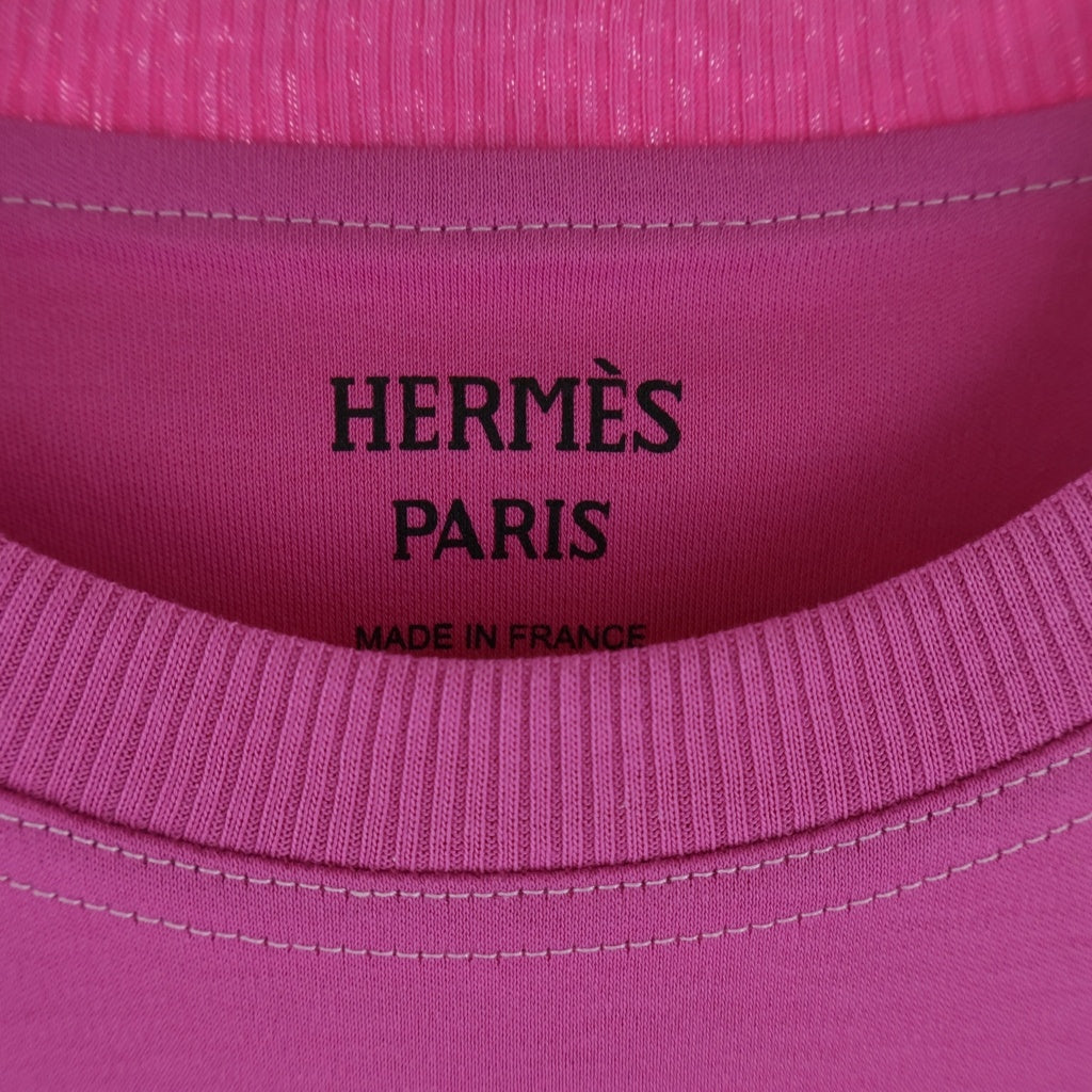 HERMES(エルメス) マイクロ カルトゥッシュ ブルーノワール 半袖Tシャツ カットソー ピンク レディース 5H4630DC