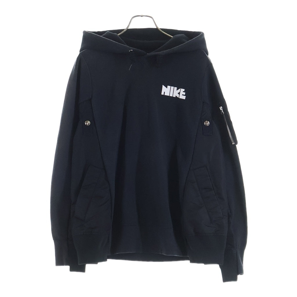 Sacai(サカイ) 20AW×NIKE Nsw Other Sports U Nrg Rh Hoodie ナイキ ロゴプリントナイロン切り替えプルオーバーパーカー ブラック S#CW2419