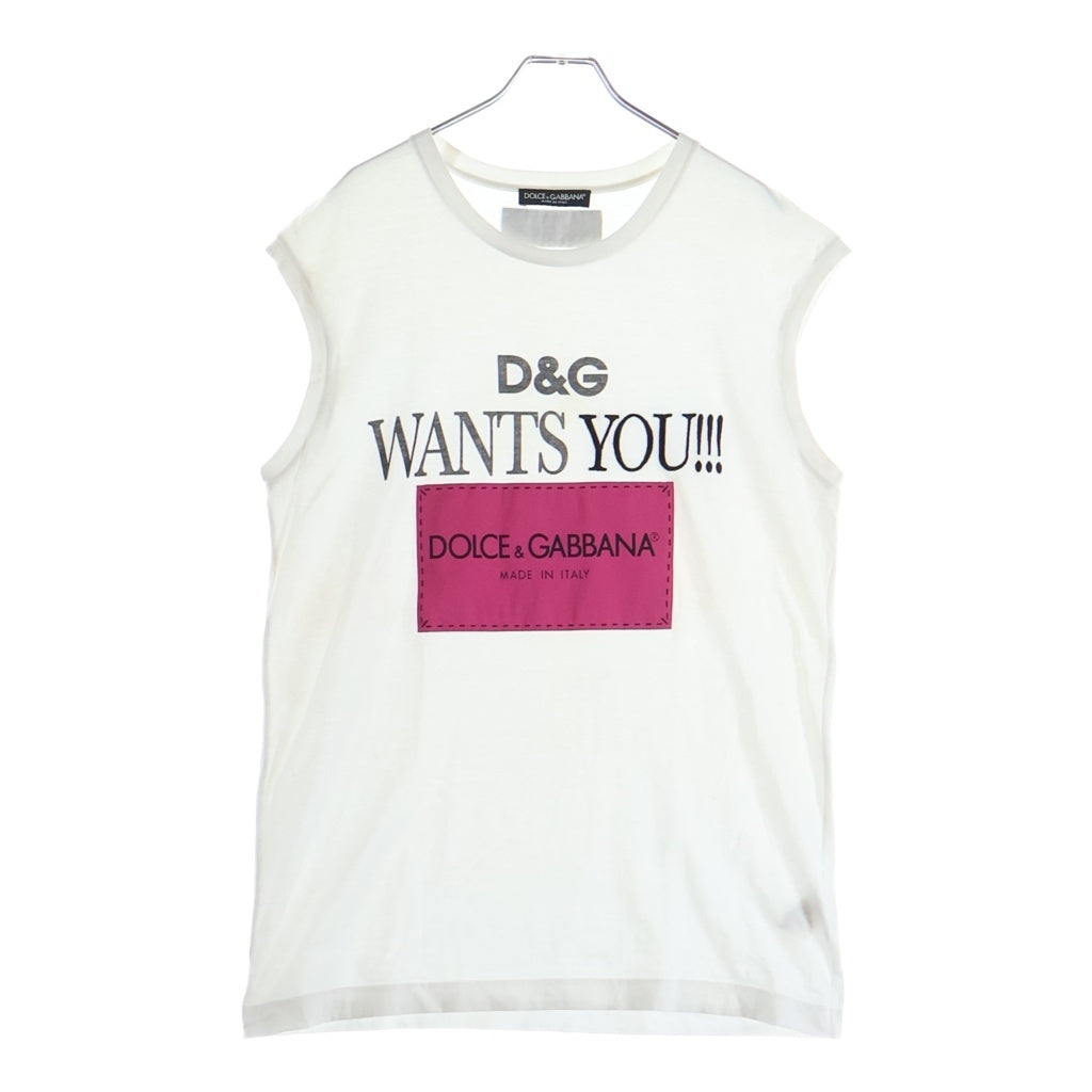 DOLCE & GABBANA(ドルチェアンドガッバーナ) フロントプリント ジャージー ノースリーブタンクトップ ホワイト F8K73Z