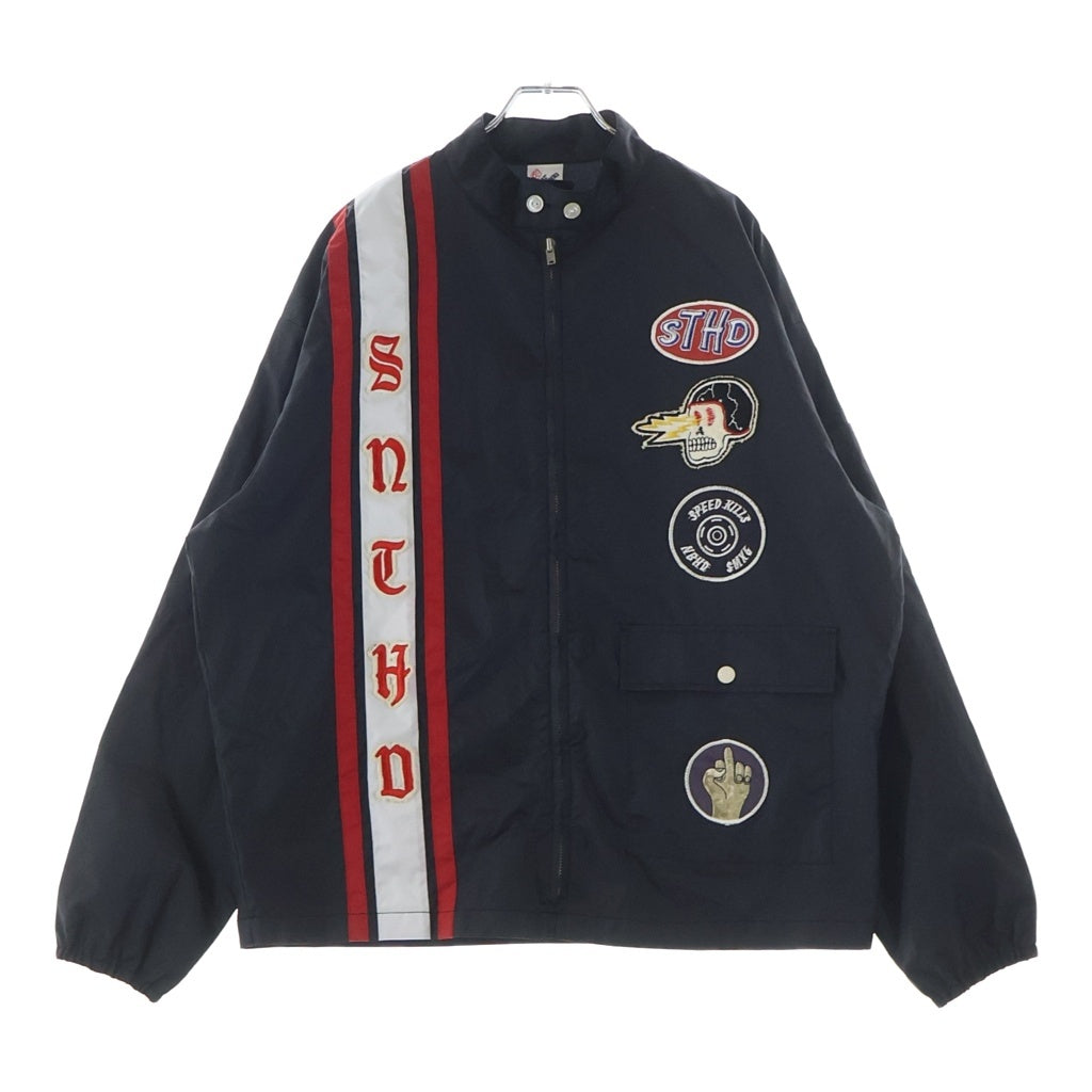 SAINT MICHAEL(セントマイケル) 25SS ×NEIGHBORHOOD STHD . JACKET SNTHD ネイバーフッド モーターサイクルタイプ ナイロンジャケット ジップアップブルゾン ブラック/レッド SM-HR8-0000-C73