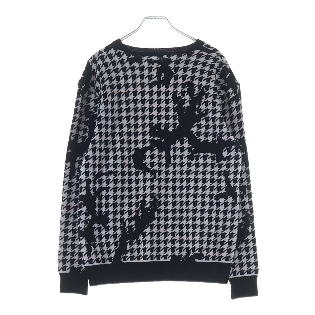 AKM(エーケーエム) CASHWOOL CHIDORI CAMO CREW ウール 千鳥総柄 クルーネックセーター ニット ブラック K222