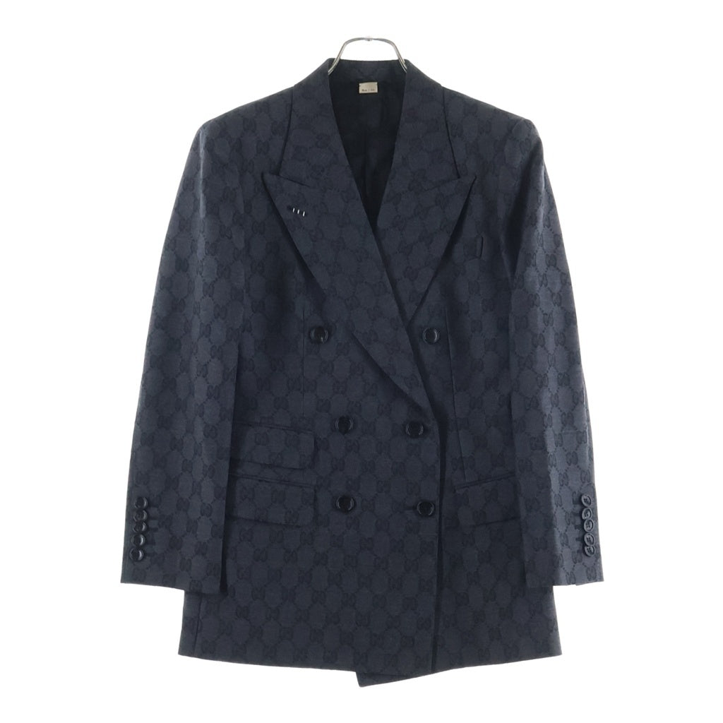 GUCCI(グッチ) GG Double-breasted wool jacquard jacket GG柄 ダブルブレスト ウール ジャガード テーラードジャケット グレー715184 ZAKF8 レディース